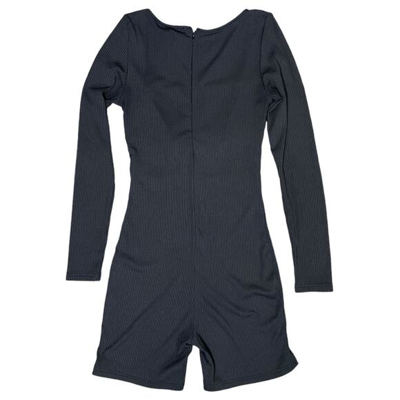 Princess Polly Sara Romper Womens Size 6 Black Ribbed Long Sleeve Stretch Sporty - Picture 4 of 7